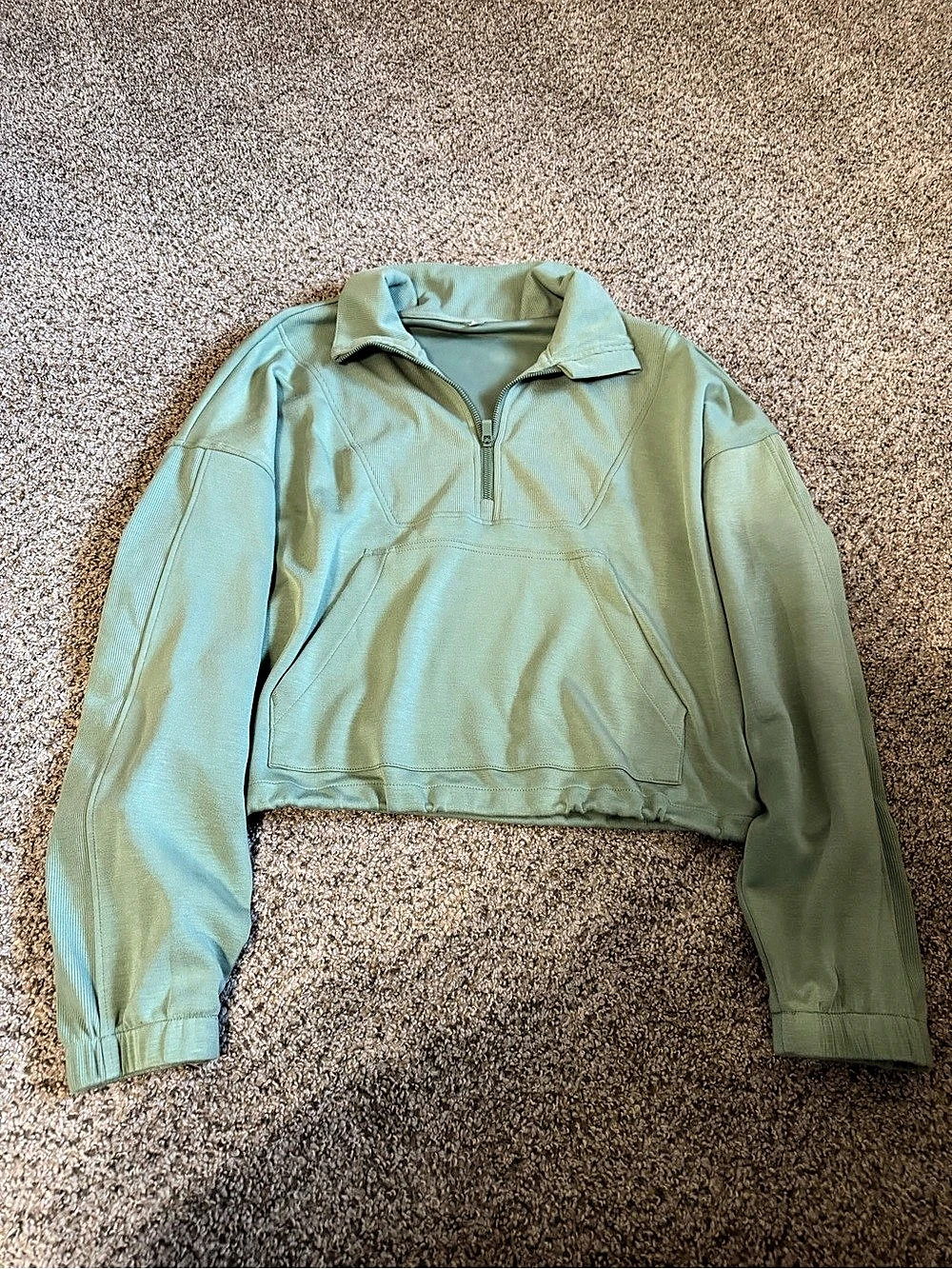 Half-Zip Cropped Crew Neck Sweatshirt - Green